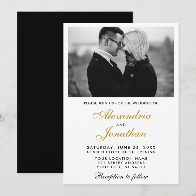 Invitación Moderno y elegante Boda de fotografía de pareja si (Anverso / Reverso)