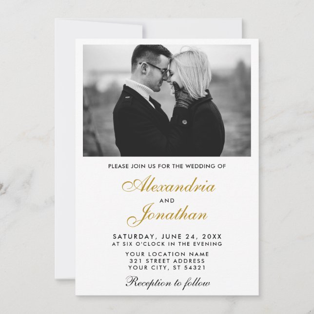 Invitación Moderno y elegante Boda de fotografía de pareja si (Anverso)