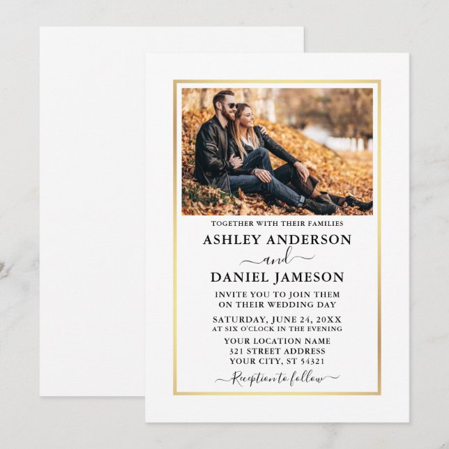 Invitación Moderno y elegante Boda de fotografía Minimalista  (Anverso / Reverso)