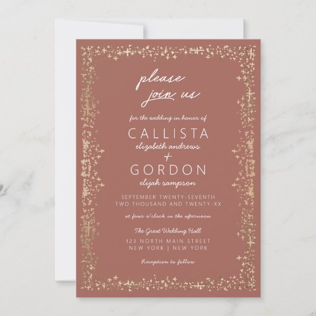 Invitación Moderno y elegante Boda de la Frontera de Oro Terr (Anverso)