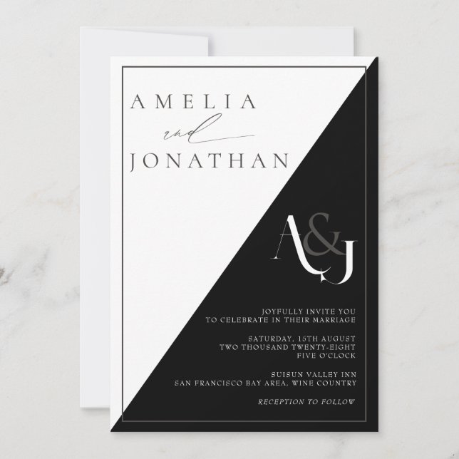 Invitación Moderno y elegante Boda de Monograma (Anverso)