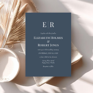 Invitación Moderno y elegante Boda de Monograma Azul pizarra