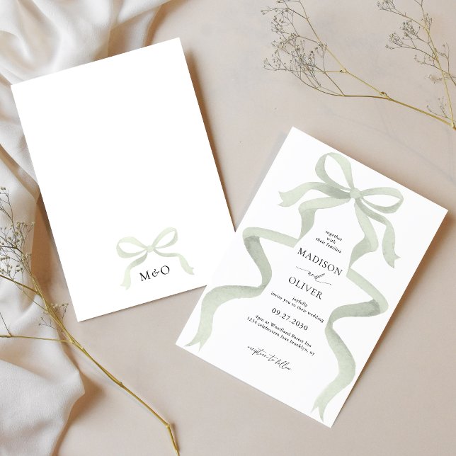 Invitación Moderno y elegante Boda de Monograma de Green Bow  (Subido por el creador)