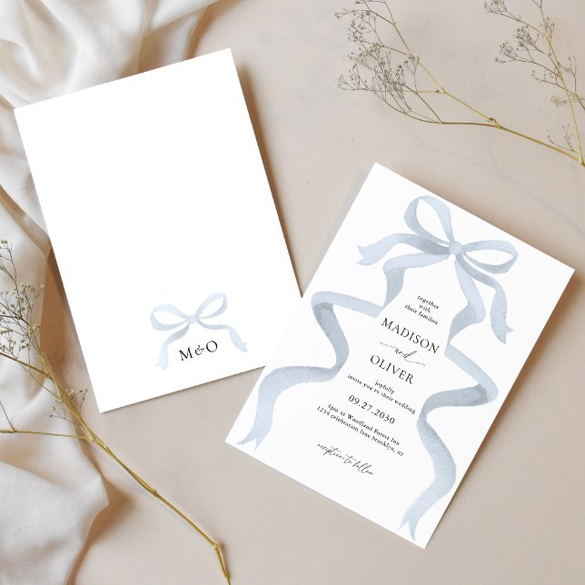 Invitación Moderno y elegante Boda de Monograma Dusty Blue Bo (Subido por el creador)