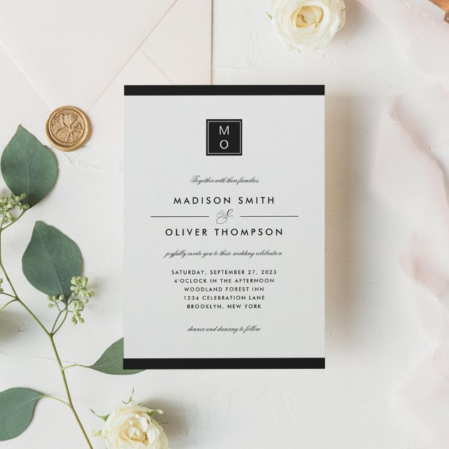 Invitación Moderno y elegante Boda de Monograma Negro (Subido por el creador)