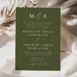 Invitación Moderno y elegante Boda de monograma verde oliva