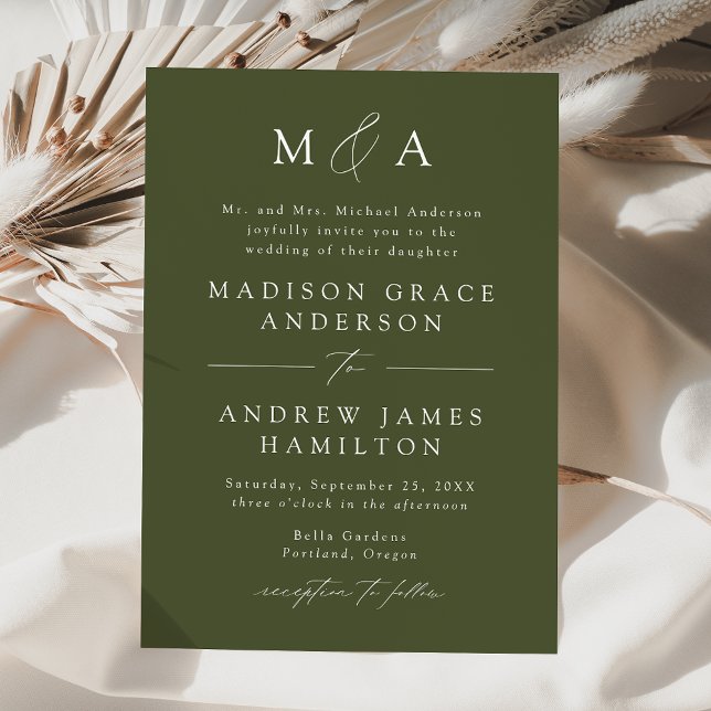 Invitación Moderno y elegante Boda de monograma verde oliva (Subido por el creador)
