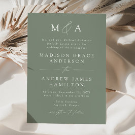 Invitación Moderno y elegante Boda de Monograma Verde Sage