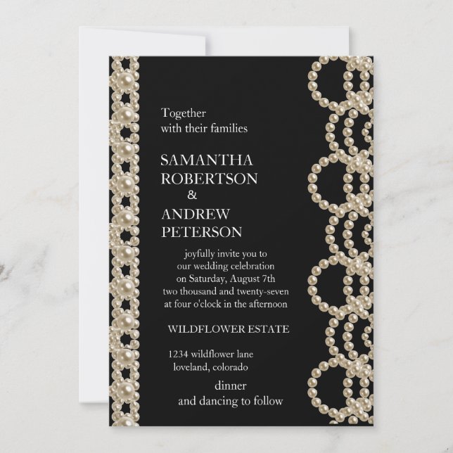 Invitación Moderno y elegante Boda de Perlas Bonitos (Anverso)