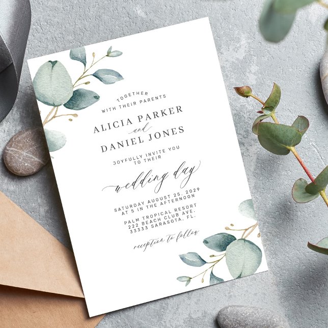 Invitación Moderno y elegante boda de vegetación eucaliptos m (Subido por el creador)