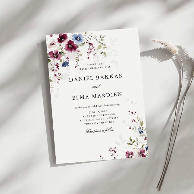 Invitación Moderno y elegante Boda floral de Borgoña (Subido por el creador)