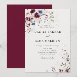 Invitación Moderno y elegante Boda floral de Borgoña