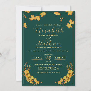 Invitación Moderno y elegante Boda floral verde esmeralda y d