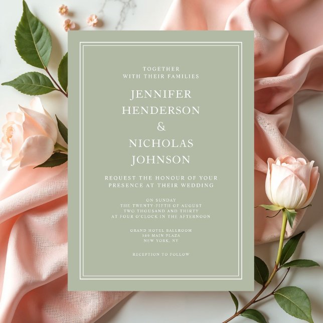 Invitación Moderno y elegante Boda formal Sage Green (Modern Elegant Formal Sage Green Wedding Invitation)