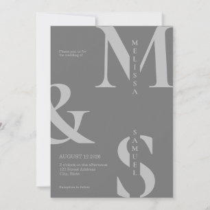 Invitación Moderno y elegante Boda gris monograma
