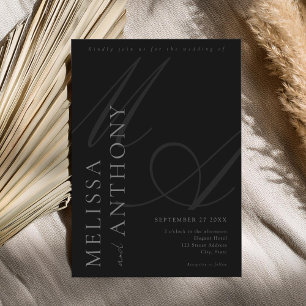 Invitación Moderno y elegante Boda Minimalista mate negro
