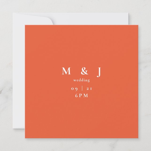 Invitación Moderno y elegante Boda Naranja  cuadrado (Anverso)