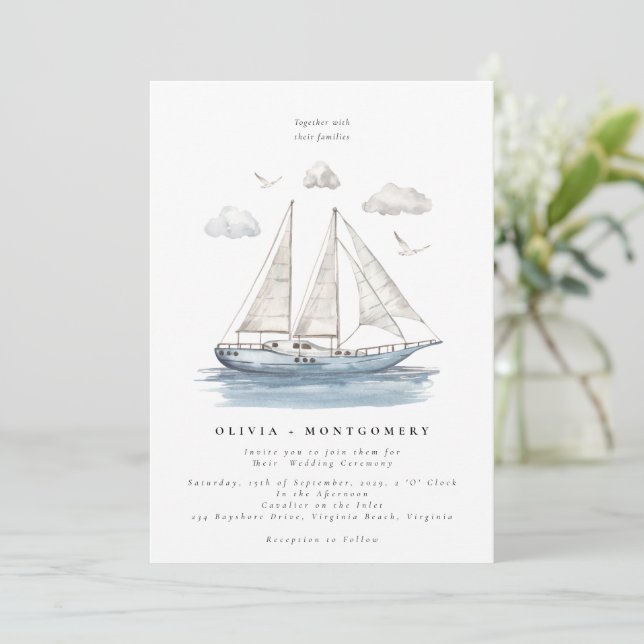 Invitación Moderno y elegante Boda náutico (Anverso de pie)