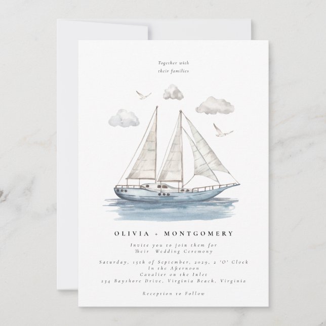 Invitación Moderno y elegante Boda náutico (Anverso)