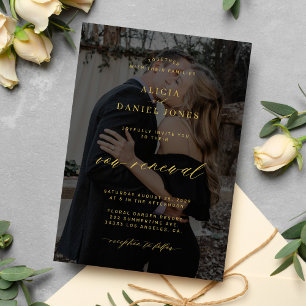 Invitación Moderno y elegante boda negro dorado renovación de