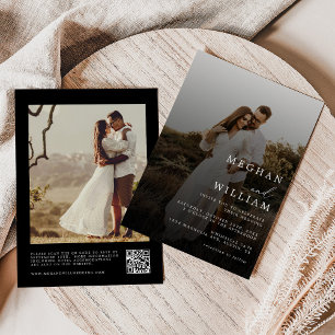 Invitación Moderno y elegante Boda negro foto código QR