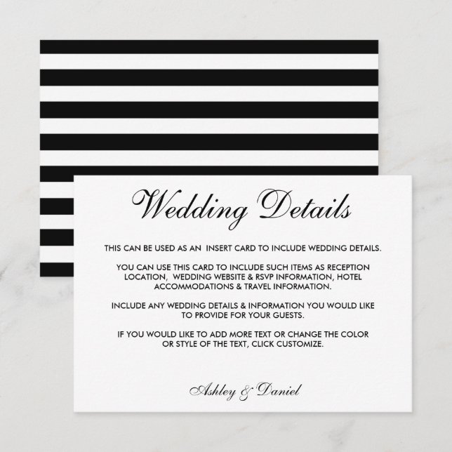 Invitación Moderno y elegante Boda negro y blanco Detalles S (Anverso / Reverso)