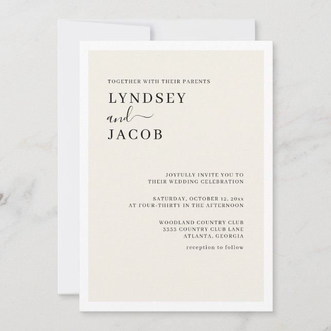 Invitación Moderno y elegante Boda negro y crema (Anverso)