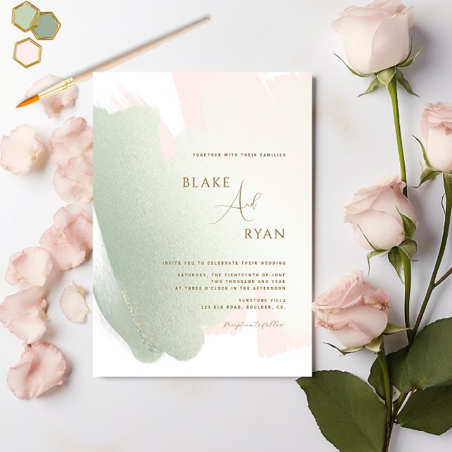 Invitación Moderno y elegante Boda Rubor rosa y sabio (Subido por el creador)
