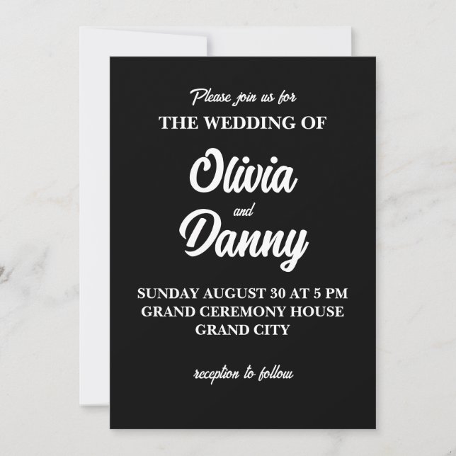 Invitación Moderno y elegante Boda simple negro y blanco (Anverso)