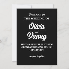 Invitación Moderno y elegante Boda simple negro y blanco