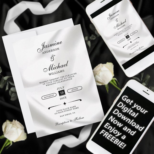 Invitación Moderno y elegante Boda simple negro y blanco (Subido por el creador)