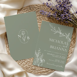 Invitación Moderno y elegante Boho Sage Green Boda Minimalist