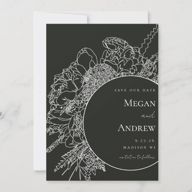 Invitación Moderno y elegante Boquete floral Guardar la fecha (Anverso)