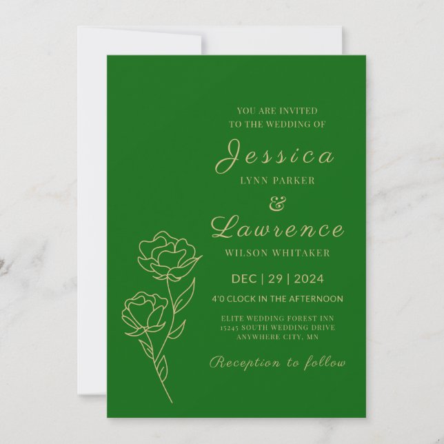 Invitación Moderno y elegante Bosque Verde y Boda de oro (Anverso)