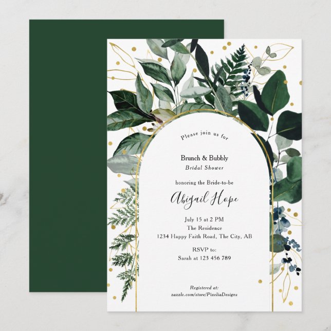 Invitación Moderno y elegante brunch botánico y burbujeante (Anverso / Reverso)