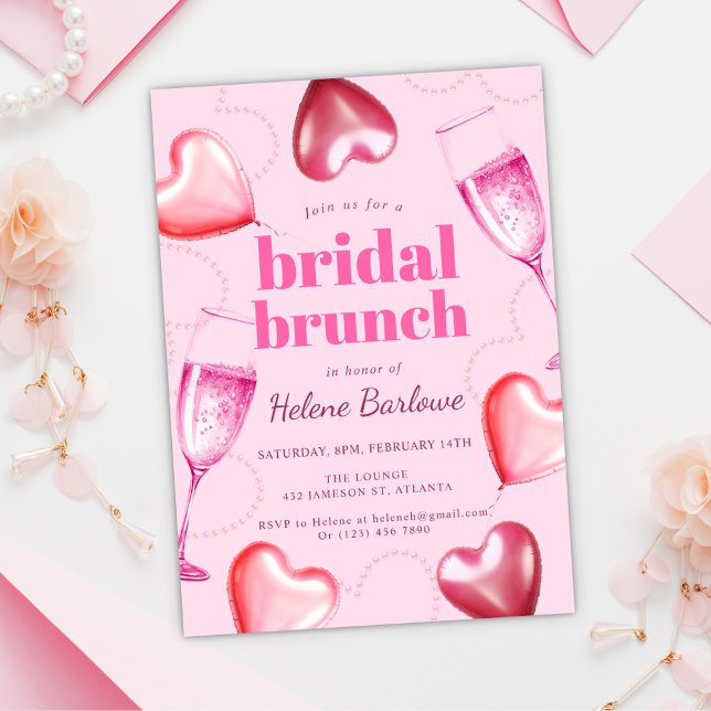 Invitación Moderno y elegante brunch rosado crudo (Modern Elegant Pink Cute Girly Bridal Brunch Invitation)