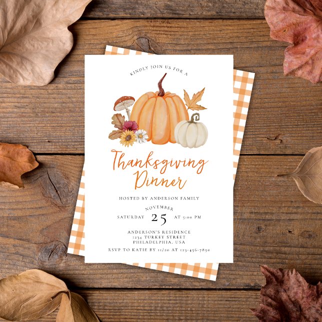 Invitación Moderno y elegante calabaza Día de Acción de Graci (Subido por el creador)