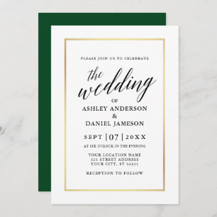 Invitación Moderno y elegante caligrafía Boda Oro Verde