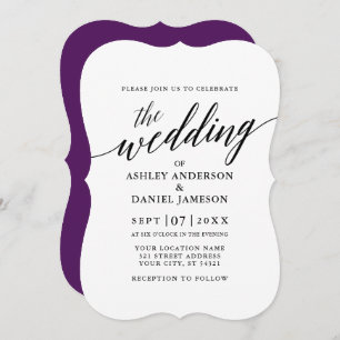 Invitación Moderno y elegante caligrafía Boda púrpura