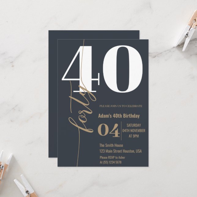 Invitación Moderno y elegante caligrafía CUARENTA CUARENTA 40 (Anverso/Reverso In Situ)