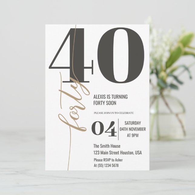 Invitación Moderno y elegante caligrafía CUARENTA CUARENTA 40 (Anverso de pie)