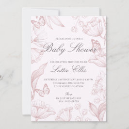 Invitación Moderno y elegante Chica de Boho rosa floral Baby