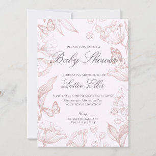 Invitación Moderno y elegante Chica de Boho rosa floral Baby 