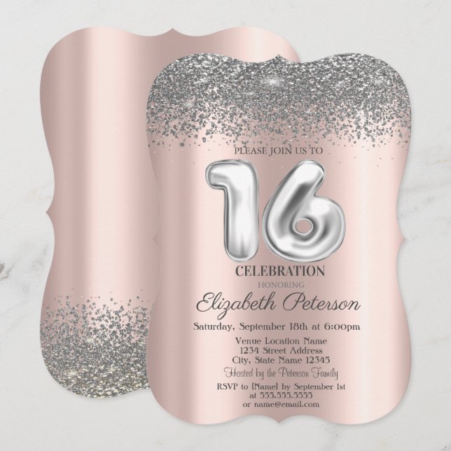Invitación Moderno y elegante cumpleaños 16 con diamantes de  (Anverso / Reverso)