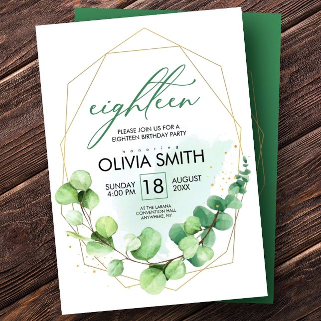 Invitación Moderno y elegante cumpleaños 18 | Verdor de Girly (Subido por el creador)