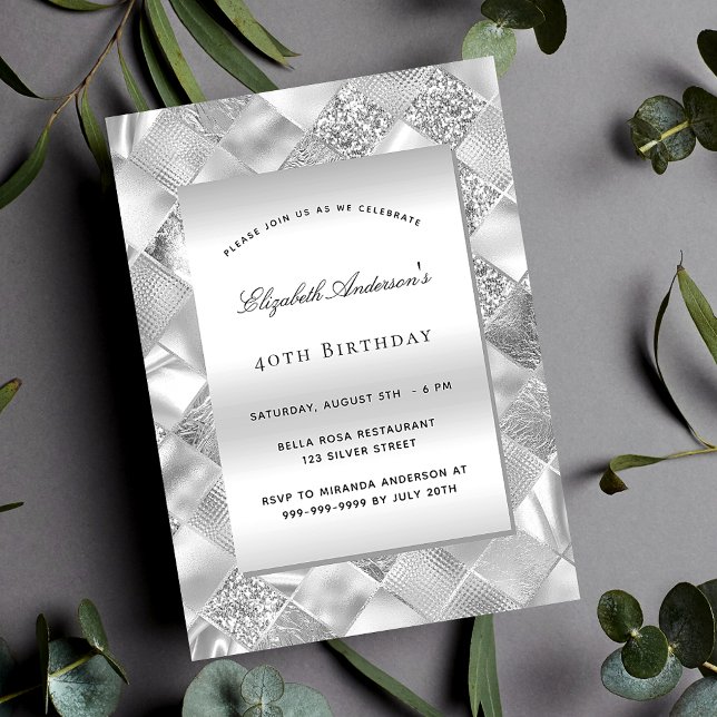 Invitación Moderno y elegante cumpleaños de plata (Subido por el creador)