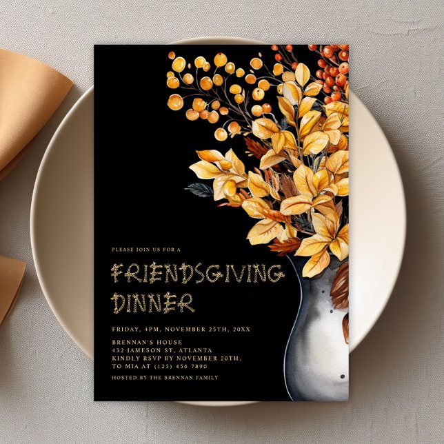 Invitación Moderno y elegante Día de Acción de Gracias (Modern Elegant Thanksgiving Friendsgiving Invitation)