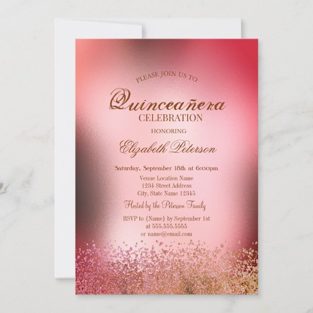 Invitación Moderno y elegante Diamantes Metálicos Quinceañera (Anverso)