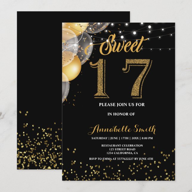 Invitación Moderno y elegante dulce 17 (Anverso / Reverso)