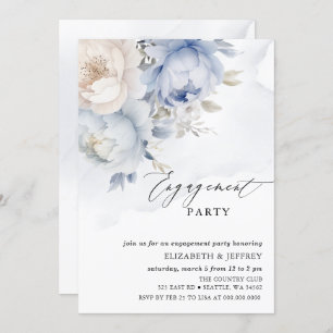 Invitación Moderno y elegante Dusty Blue Floral Engagement Pa